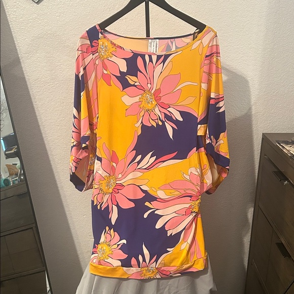 Trina Turk Tops - Trina Turk Vibrant Floral Tunic - Pink, Yellow, Blue